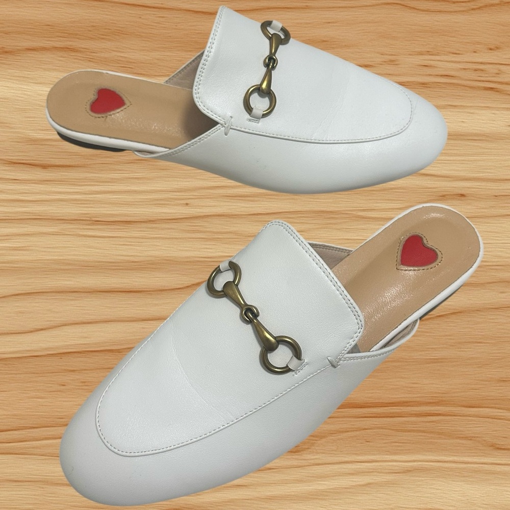Women’s Vero Cuoio Genuine Leather White Low Heel Slip-on Mule Loafers - Size 8 - Picture 3 of 12